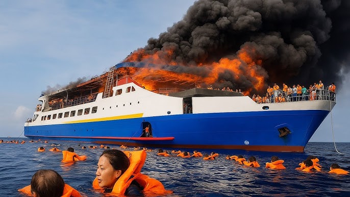 Tragic Fire on KM Barcelona VA: Passengers Forced to Jump into Sea as Ship Burns Near Talise Island